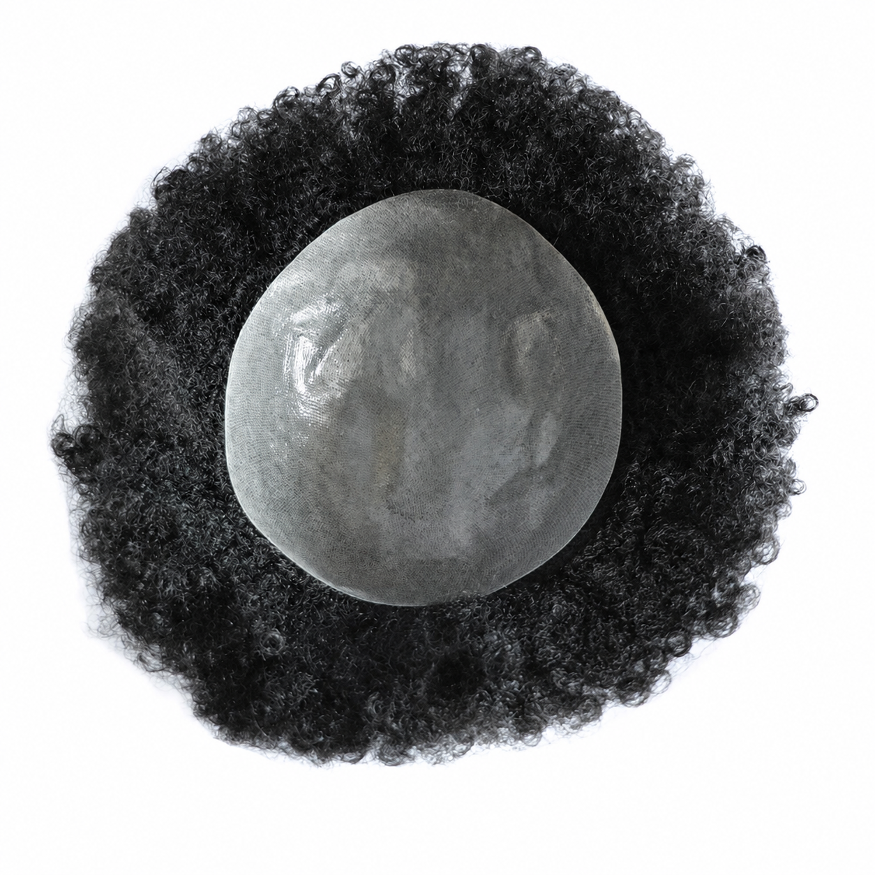 Curly partial hair unit shown from the underside with a polyurethane skin base